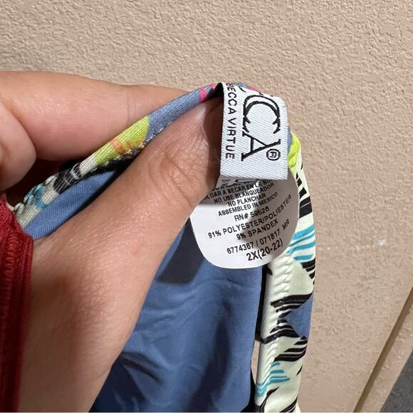 BECCA geometric bathing suit - halter top high waist ruched bottom plus size 1X - Picture 9 of 10